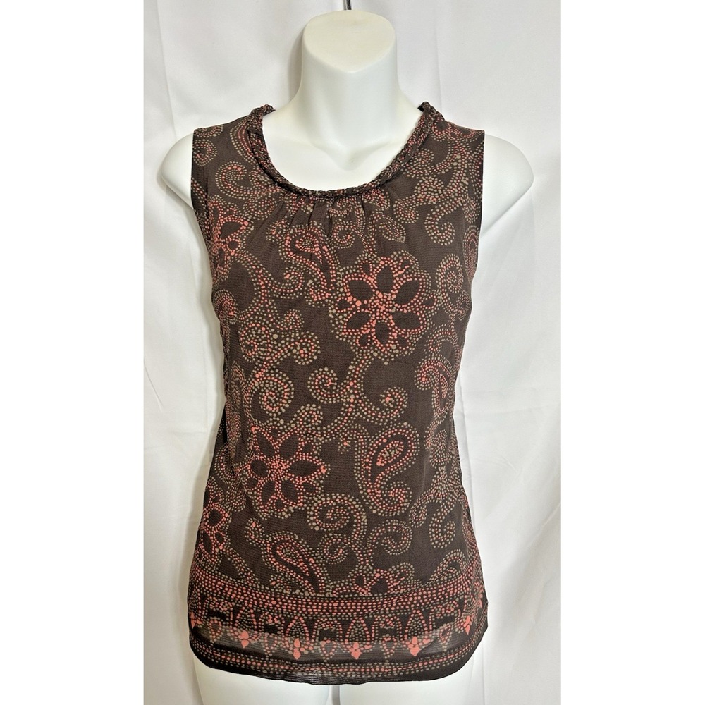 Vintage Womens Nylon Mesh 90s Brown Boho Forest Fairy Top Paisley Floral Size M